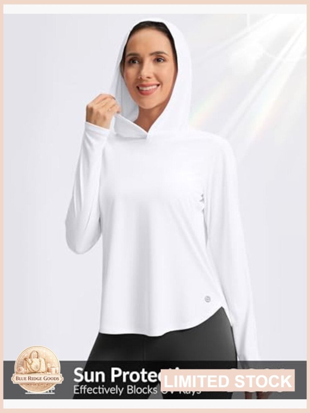 UPF 50+ Long Sleeve Hooded Sun Shirt Lightweight Quick Dry Athletic Top - Picture 4 of 7